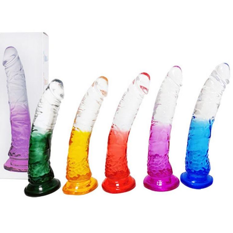 Dildo bicolor adherible con acabado "cristal"
